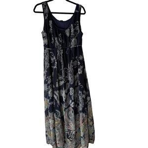 Sami & Jo Dress Womens Large Navy Blue Paisley Maxi Boho‎ Sleeveless Full Length